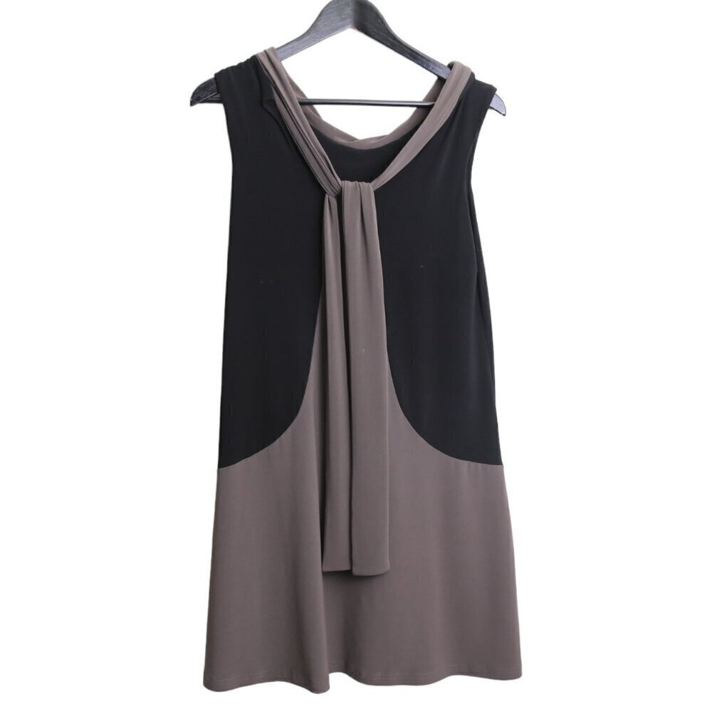 Joseph Ribkoff Black Gray Color Block Keyhole Tie Pocket Jersey Swing Dress Sz 6